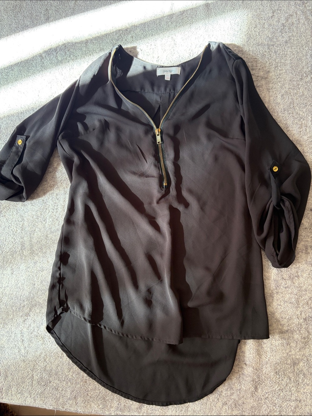 Stella Tweed Black Zip-Front Tunic with Gold Trim